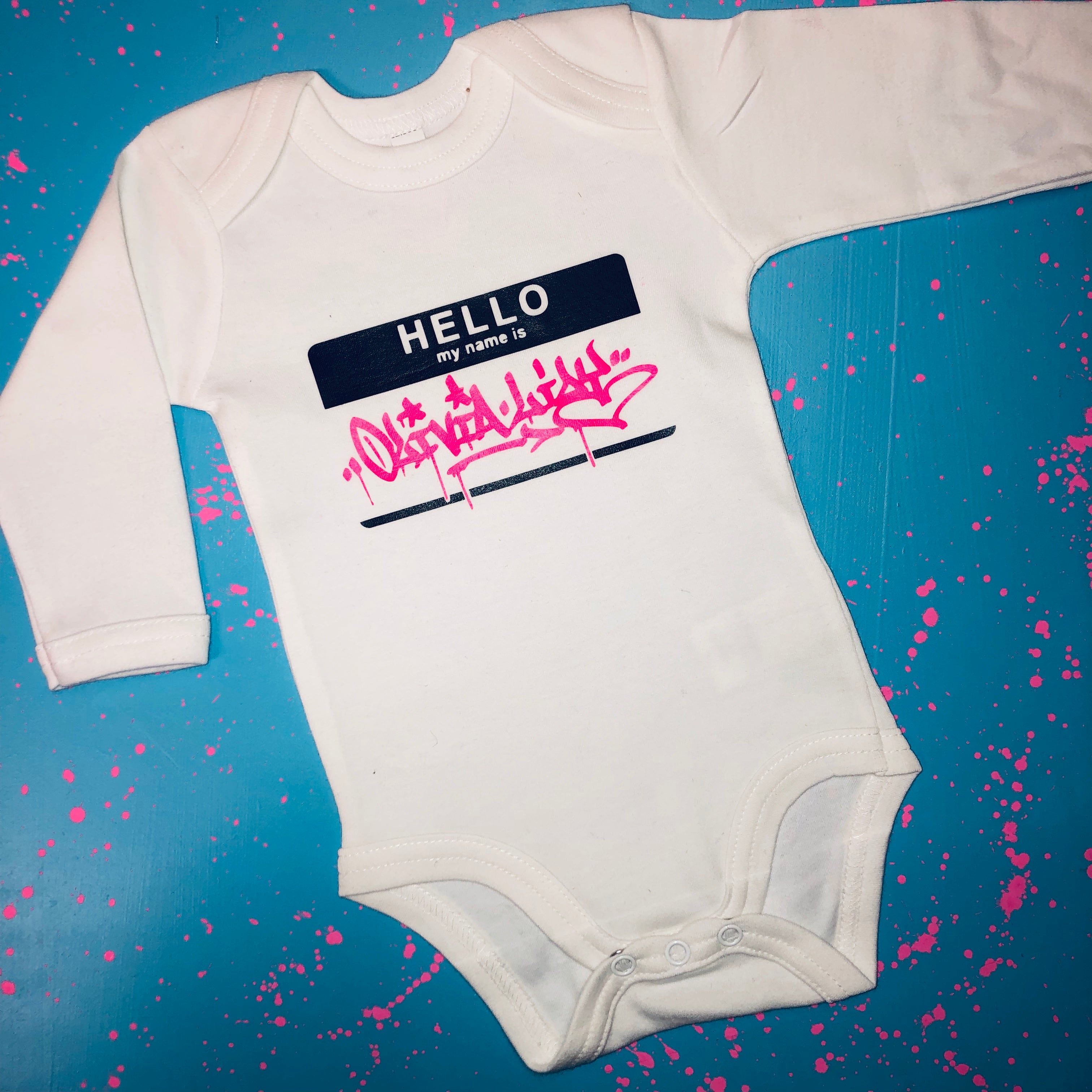 Hello My Name Is Custom Long Sleeved Baby Grow